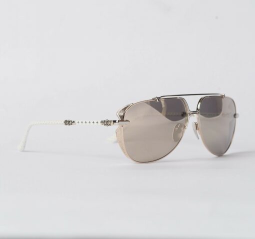 Chrome Hearts glasses Sunglasses GRITT – GOLD PLATEDSHINY SILVERWHITE PERFORATED LEATHER 2